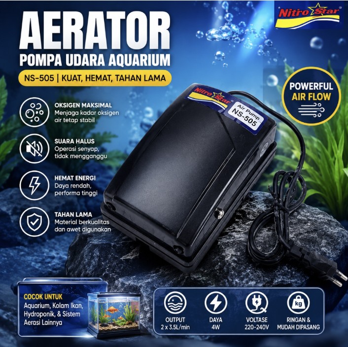 AIRPUMP NIKITA STAR AP 505 POMPA UDARA AERATOR AQUARIUM 2 LUBANG OUTPUT