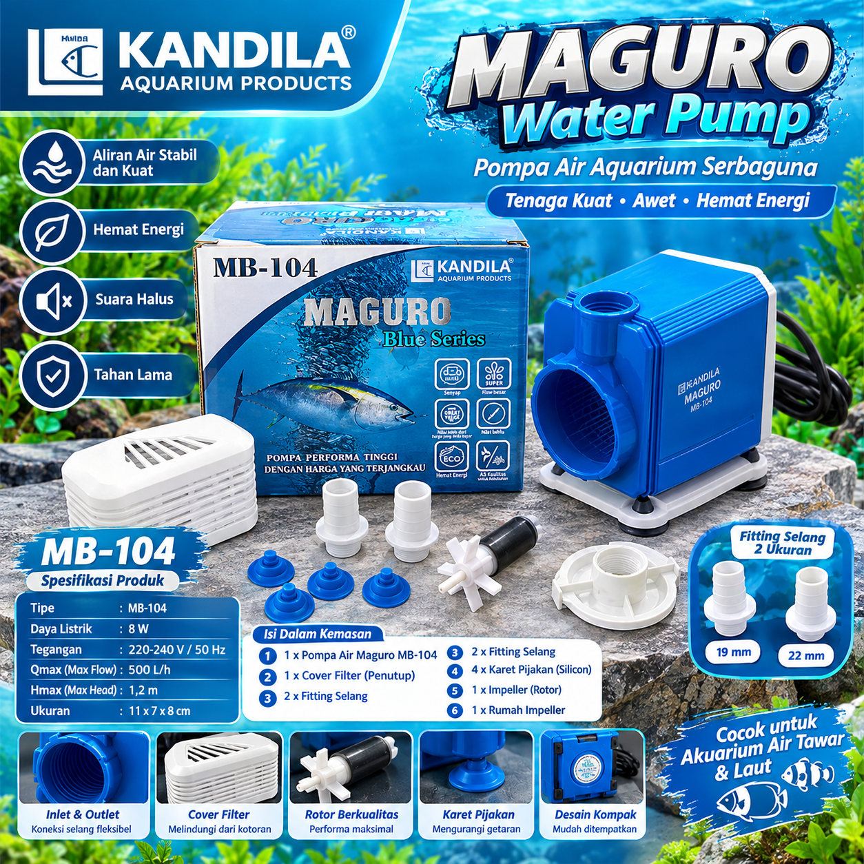 KANDILA MAGURO MB 104 Blue Series Pompa Kolam Aquarium Hidroponik
