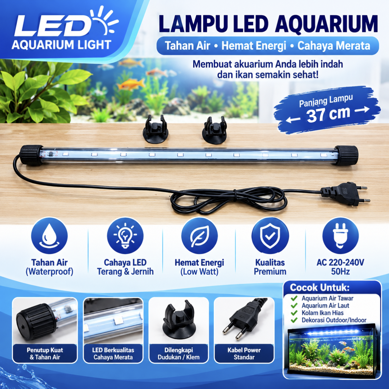 LED GOKANA T4 LED 40 LAMPU AQUARIUM AQUASCAPE SUBMERSIBLE LAMP
