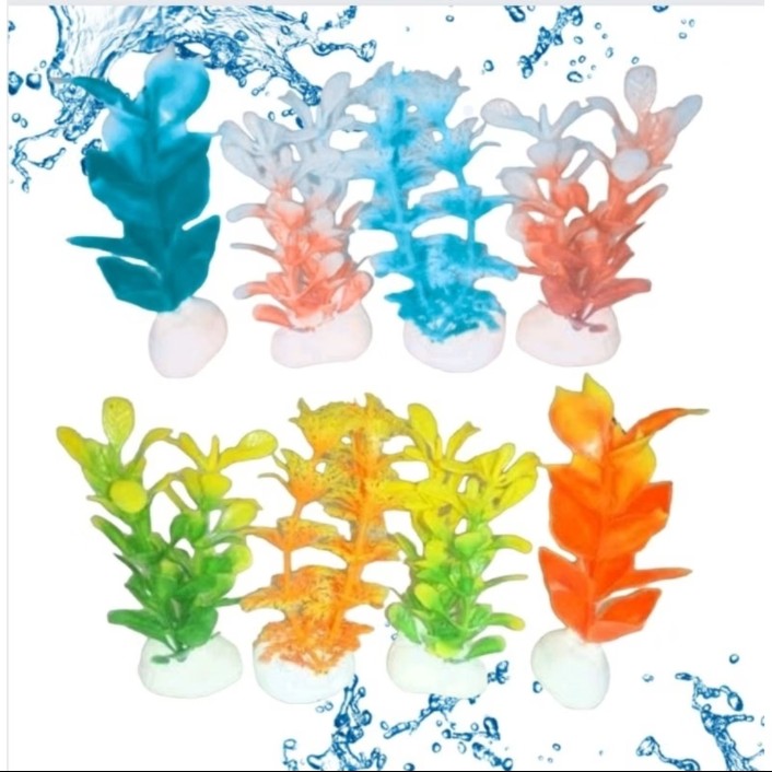 Hiasan aquarium dekorasi tanaman BUNGA PLASTIK 10CM
