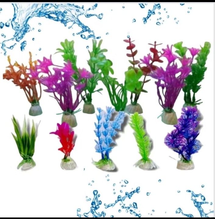 Hiasan aquarium dekorasi tanaman BUNGA PLASTIK 10CM