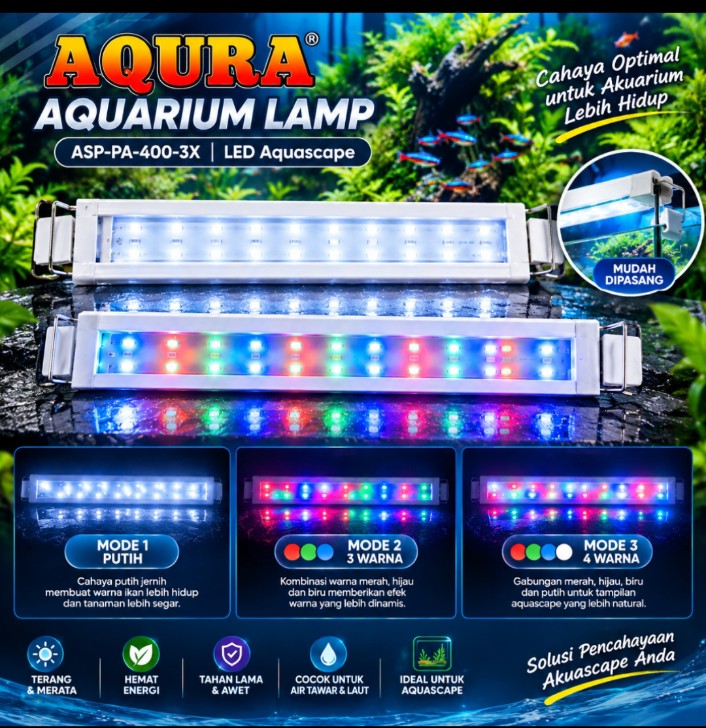 Lampu Aquarium AQURA ASP PA 400 3X LED Aquascape 3 Mode Cahaya