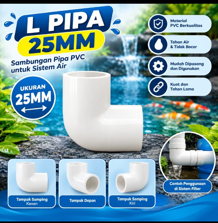 Aksesoris Pipa PVC 25mm untuk Kolam dan Aquarium L Pipa / Water Mor / Stop Kran / Bulkhead / Bottom Drain Untuk Filter Chinese Style