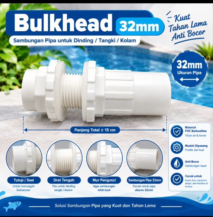 Aksesoris Pipa PVC 32mm untuk Kolam dan Aquarium Elbow / Water Mor / Stop Kran / Bulkhead / Bottom Drain Untuk filter Chinese Style